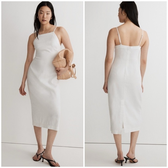 MADEWELL Goldie Midi Dress 100% Linen White Sleeveless Slit Size 6 NWT - Picture 1 of 10